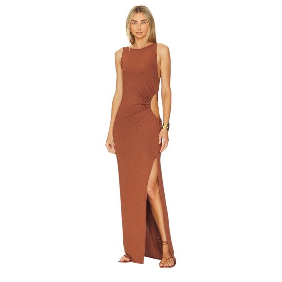 l*space Dresses & Skirts - L*Space Tiana Dress Size L Coffee Brown Fitted Maxi Adjustable Cut Out NWT
